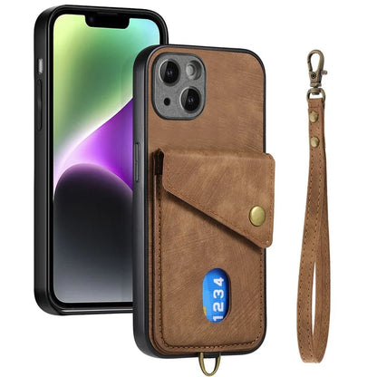 D1 For iPhone 13 Case Card Holder Retro PU+TPU Phone Case with Kickstand