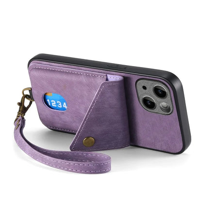 D1 For iPhone 13 Case Card Holder Retro PU+TPU Phone Case with Kickstand