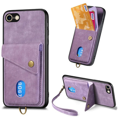 D1 For iPhone 7 / 8 / SE (2020) / SE (2022) Kickstand Case Card Holder Retro PU+TPU Phone Cover