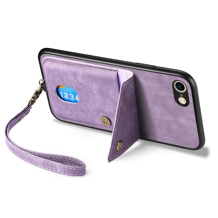 D1 For iPhone 7 / 8 / SE (2020) / SE (2022) Kickstand Case Card Holder Retro PU+TPU Phone Cover