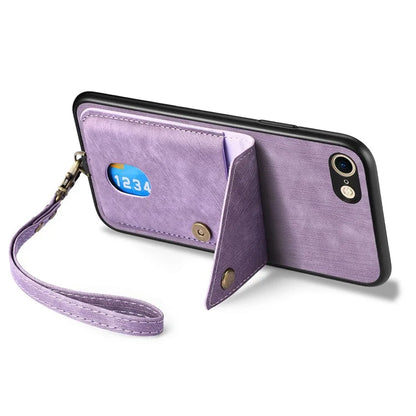 D1 For iPhone 7 / 8 / SE (2020) / SE (2022) Kickstand Case Card Holder Retro PU+TPU Phone Cover