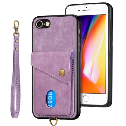 D1 For iPhone 7 / 8 / SE (2020) / SE (2022) Kickstand Case Card Holder Retro PU+TPU Phone Cover