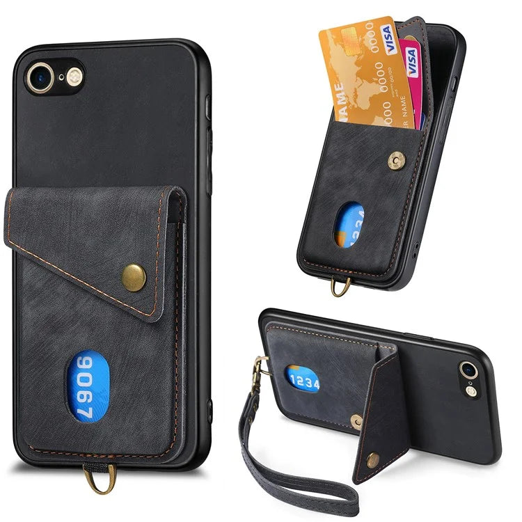 D1 For iPhone 7 / 8 / SE (2020) / SE (2022) Kickstand Case Card Holder Retro PU+TPU Phone Cover