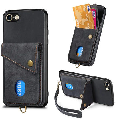 D1 For iPhone 7 / 8 / SE (2020) / SE (2022) Kickstand Case Card Holder Retro PU+TPU Phone Cover
