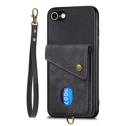 D1 For iPhone 7 / 8 / SE (2020) / SE (2022) Kickstand Case Card Holder Retro PU+TPU Phone Cover