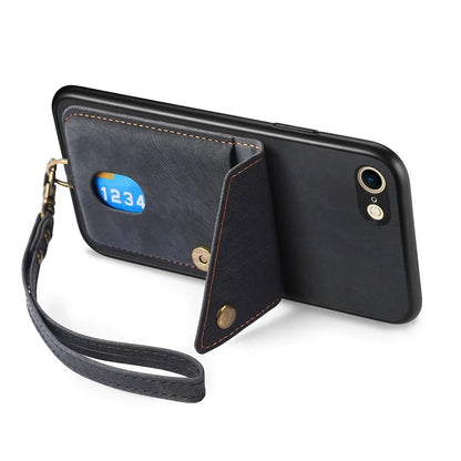 D1 For iPhone 7 / 8 / SE (2020) / SE (2022) Kickstand Case Card Holder Retro PU+TPU Phone Cover