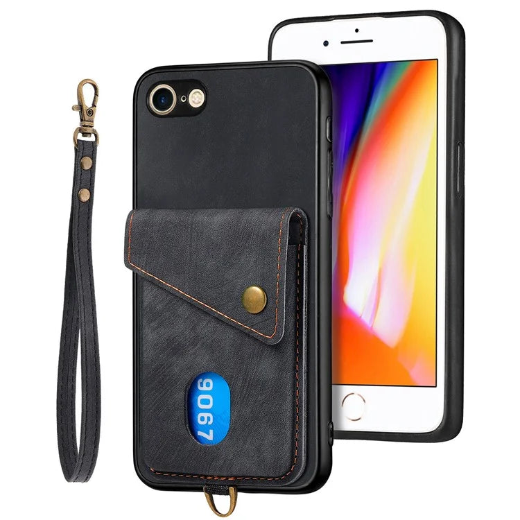 D1 For iPhone 7 / 8 / SE (2020) / SE (2022) Kickstand Case Card Holder Retro PU+TPU Phone Cover
