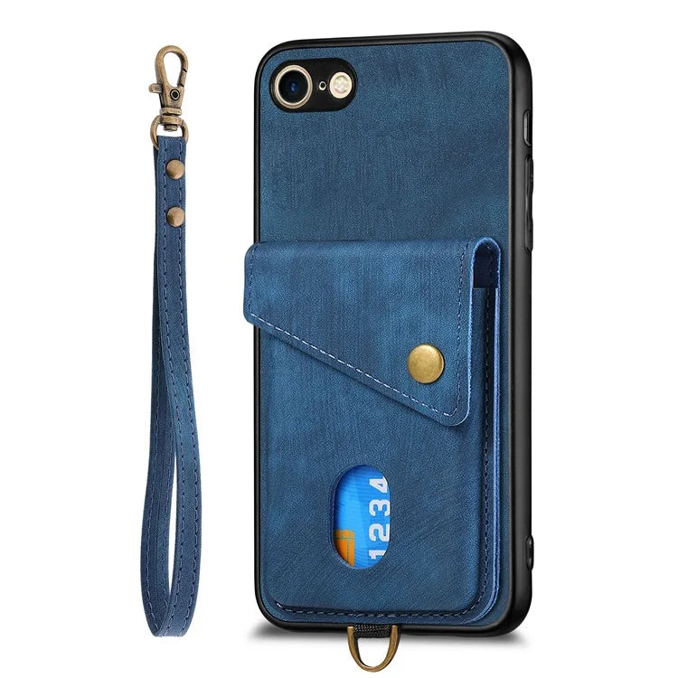 D1 For iPhone 7 / 8 / SE (2020) / SE (2022) Kickstand Case Card Holder Retro PU+TPU Phone Cover