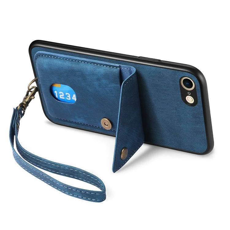 D1 For iPhone 7 / 8 / SE (2020) / SE (2022) Kickstand Case Card Holder Retro PU+TPU Phone Cover