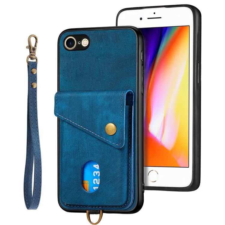 D1 For iPhone 7 / 8 / SE (2020) / SE (2022) Kickstand Case Card Holder Retro PU+TPU Phone Cover