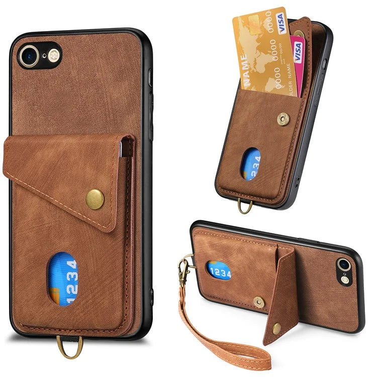 D1 For iPhone 7 / 8 / SE (2020) / SE (2022) Kickstand Case Card Holder Retro PU+TPU Phone Cover