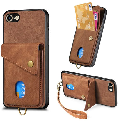 D1 For iPhone 7 / 8 / SE (2020) / SE (2022) Kickstand Case Card Holder Retro PU+TPU Phone Cover