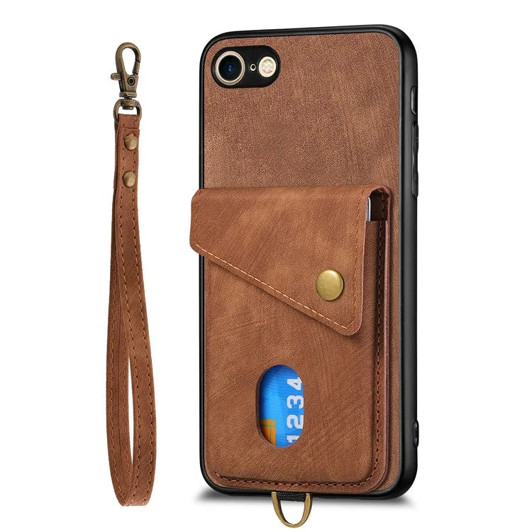 D1 For iPhone 7 / 8 / SE (2020) / SE (2022) Kickstand Case Card Holder Retro PU+TPU Phone Cover