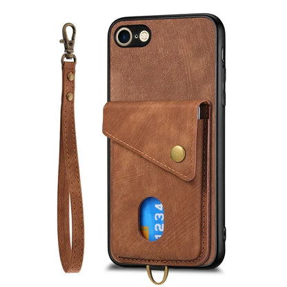 D1 For iPhone 7 / 8 / SE (2020) / SE (2022) Kickstand Case Card Holder Retro PU+TPU Phone Cover