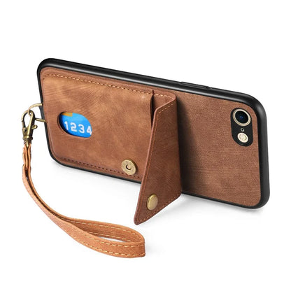 D1 For iPhone 7 / 8 / SE (2020) / SE (2022) Kickstand Case Card Holder Retro PU+TPU Phone Cover