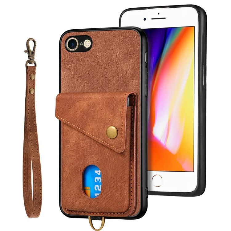D1 For iPhone 7 / 8 / SE (2020) / SE (2022) Kickstand Case Card Holder Retro PU+TPU Phone Cover