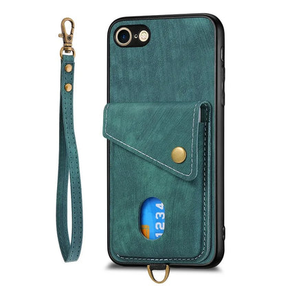 D1 For iPhone 7 / 8 / SE (2020) / SE (2022) Kickstand Case Card Holder Retro PU+TPU Phone Cover
