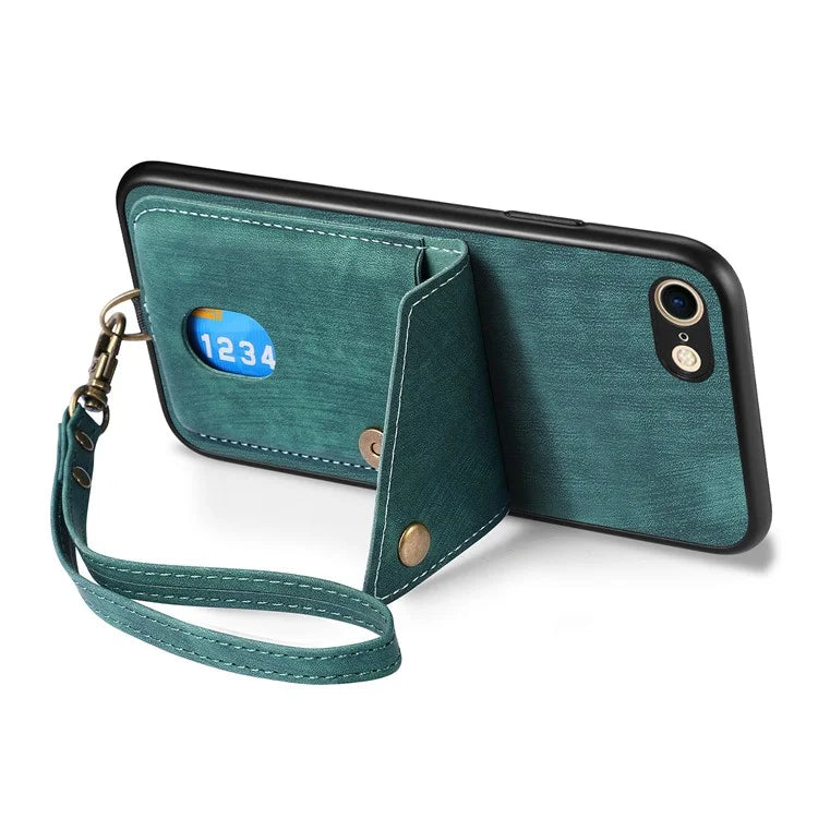 D1 For iPhone 7 / 8 / SE (2020) / SE (2022) Kickstand Case Card Holder Retro PU+TPU Phone Cover
