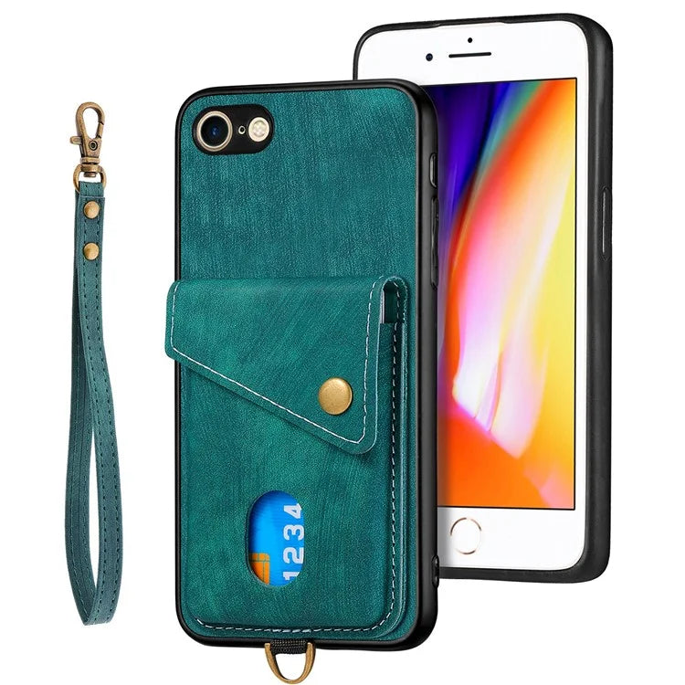 D1 For iPhone 7 / 8 / SE (2020) / SE (2022) Kickstand Case Card Holder Retro PU+TPU Phone Cover