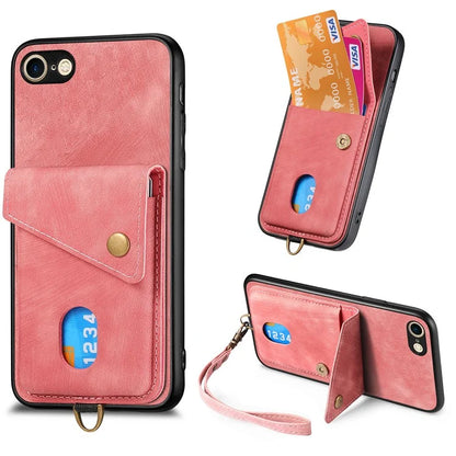 D1 For iPhone 7 / 8 / SE (2020) / SE (2022) Kickstand Case Card Holder Retro PU+TPU Phone Cover