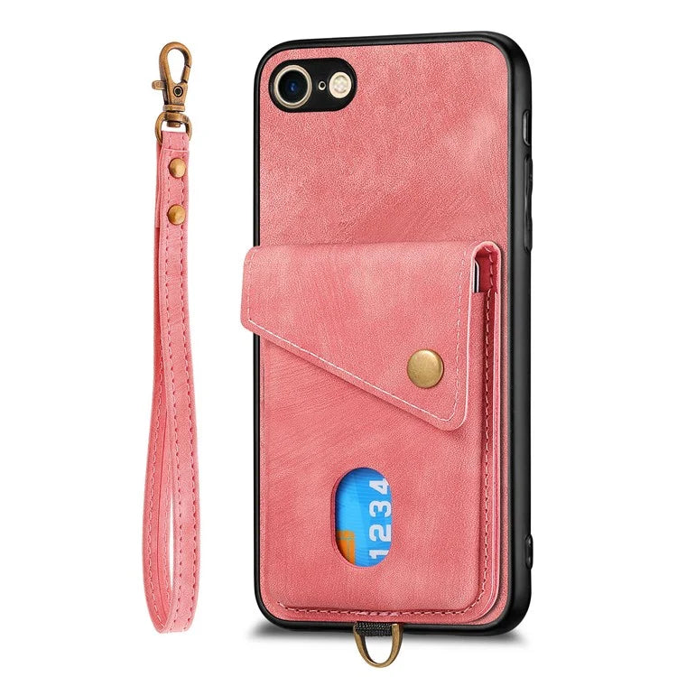 D1 For iPhone 7 / 8 / SE (2020) / SE (2022) Kickstand Case Card Holder Retro PU+TPU Phone Cover