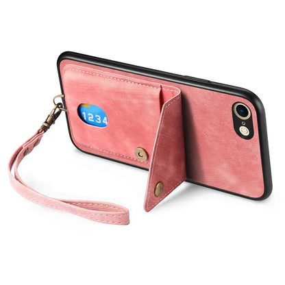 D1 For iPhone 7 / 8 / SE (2020) / SE (2022) Kickstand Case Card Holder Retro PU+TPU Phone Cover