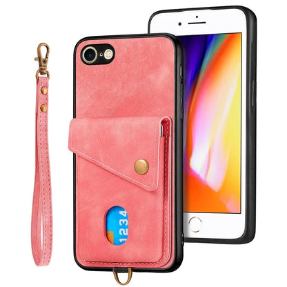D1 For iPhone 7 / 8 / SE (2020) / SE (2022) Kickstand Case Card Holder Retro PU+TPU Phone Cover