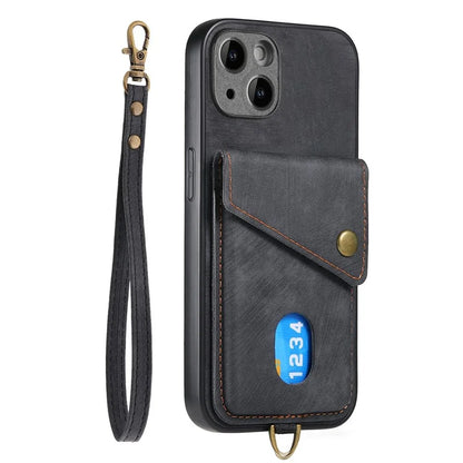 D1 For iPhone 14 Plus Card Slot Case Anti-Scratch Retro PU+TPU Phone Shell