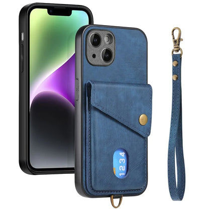 D1 For iPhone 14 Plus Card Slot Case Anti-Scratch Retro PU+TPU Phone Shell