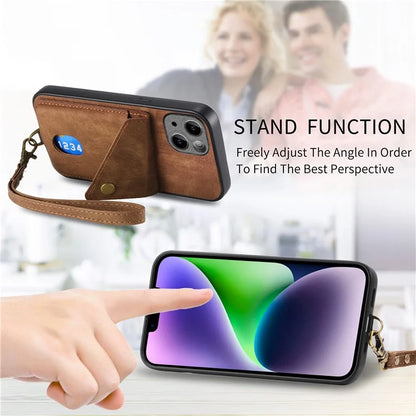 D1 For iPhone 14 Plus Card Slot Case Anti-Scratch Retro PU+TPU Phone Shell
