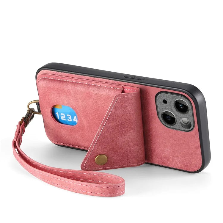 D1 For iPhone 14 Plus Card Slot Case Anti-Scratch Retro PU+TPU Phone Shell