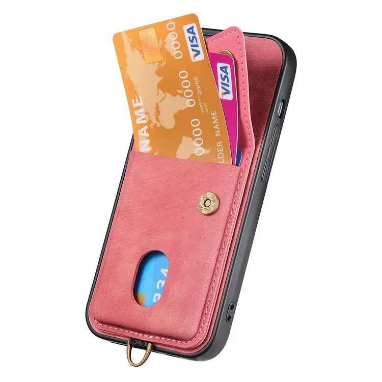 D1 For iPhone 14 Plus Card Slot Case Anti-Scratch Retro PU+TPU Phone Shell