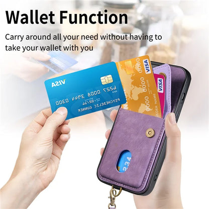 D1 For iPhone 14 Plus Card Slot Case Anti-Scratch Retro PU+TPU Phone Shell