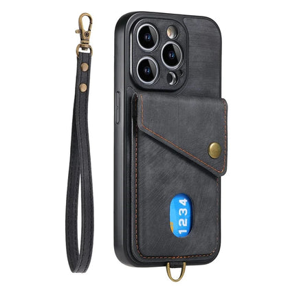 D1 For iPhone 13 Pro Case Card Holder Retro PU+TPU Phone Cover with Kickstand