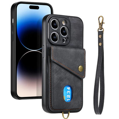 D1 For iPhone 13 Pro Case Card Holder Retro PU+TPU Phone Cover with Kickstand