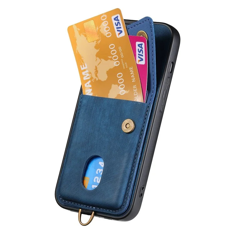 D1 For iPhone 13 Pro Case Card Holder Retro PU+TPU Phone Cover with Kickstand