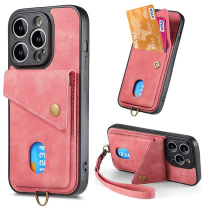 D1 For iPhone 13 Pro Case Card Holder Retro PU+TPU Phone Cover with Kickstand