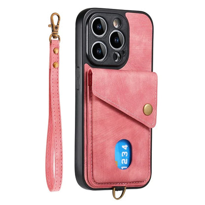 D1 For iPhone 13 Pro Case Card Holder Retro PU+TPU Phone Cover with Kickstand