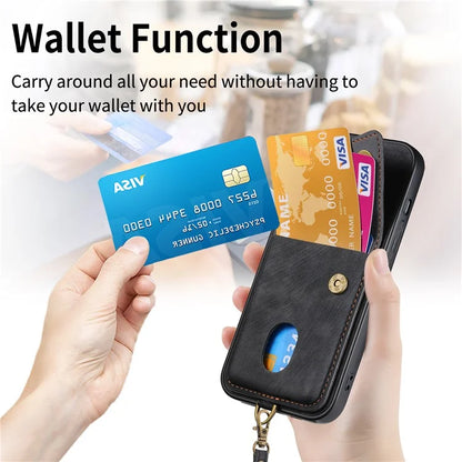 D1 For iPhone 13 Pro Max Case Card Holder Kickstand Retro PU+TPU Phone Cover