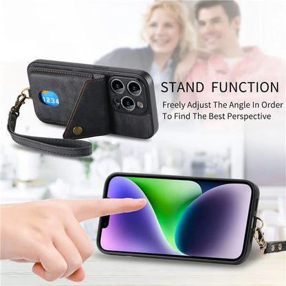D1 For iPhone 13 Pro Max Case Card Holder Kickstand Retro PU+TPU Phone Cover