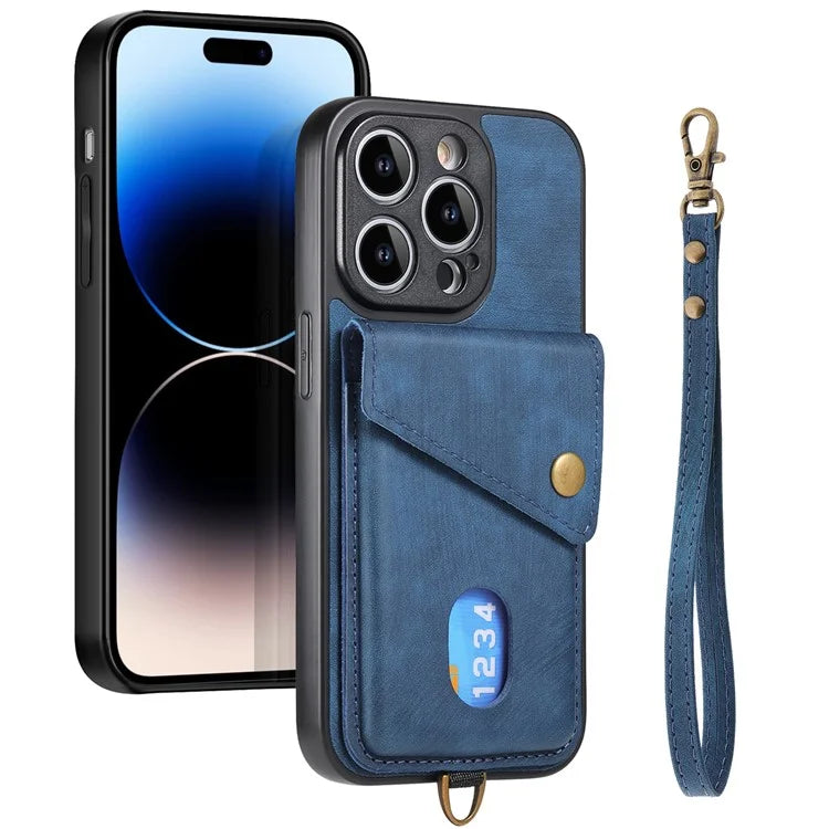 D1 For iPhone 13 Pro Max Case Card Holder Kickstand Retro PU+TPU Phone Cover