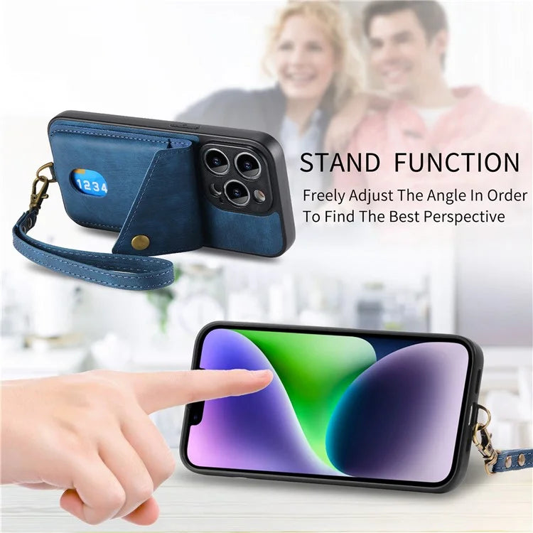 D1 For iPhone 13 Pro Max Case Card Holder Kickstand Retro PU+TPU Phone Cover
