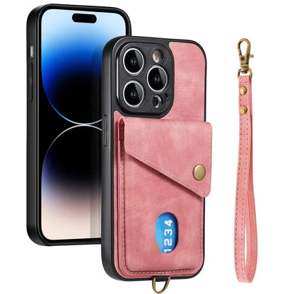 D1 For iPhone 13 Pro Max Case Card Holder Kickstand Retro PU+TPU Phone Cover
