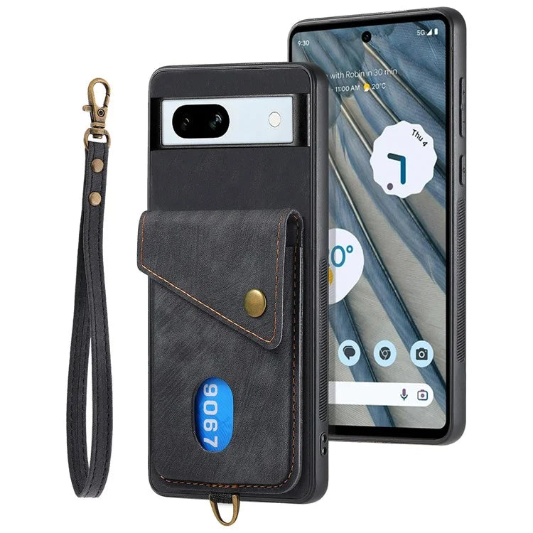 D1 For Google Pixel 7a Case Card Holder Drop-proof Retro PU+TPU Phone Case