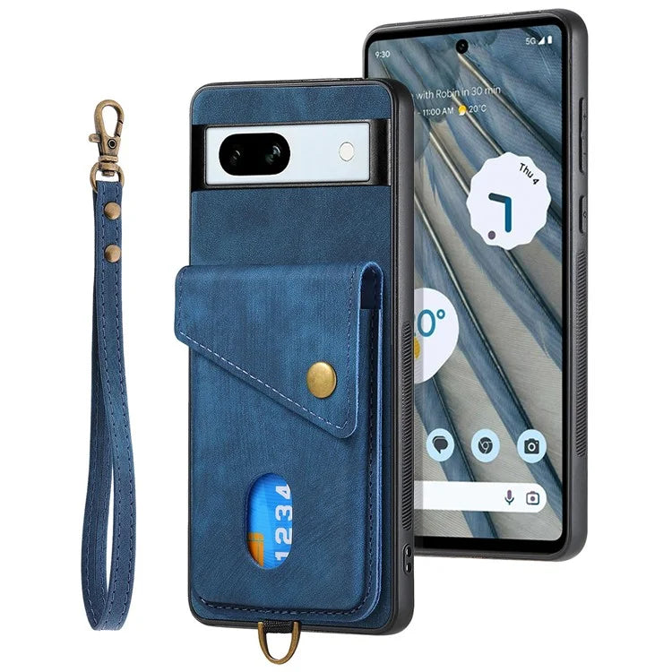 D1 For Google Pixel 7a Case Card Holder Drop-proof Retro PU+TPU Phone Case