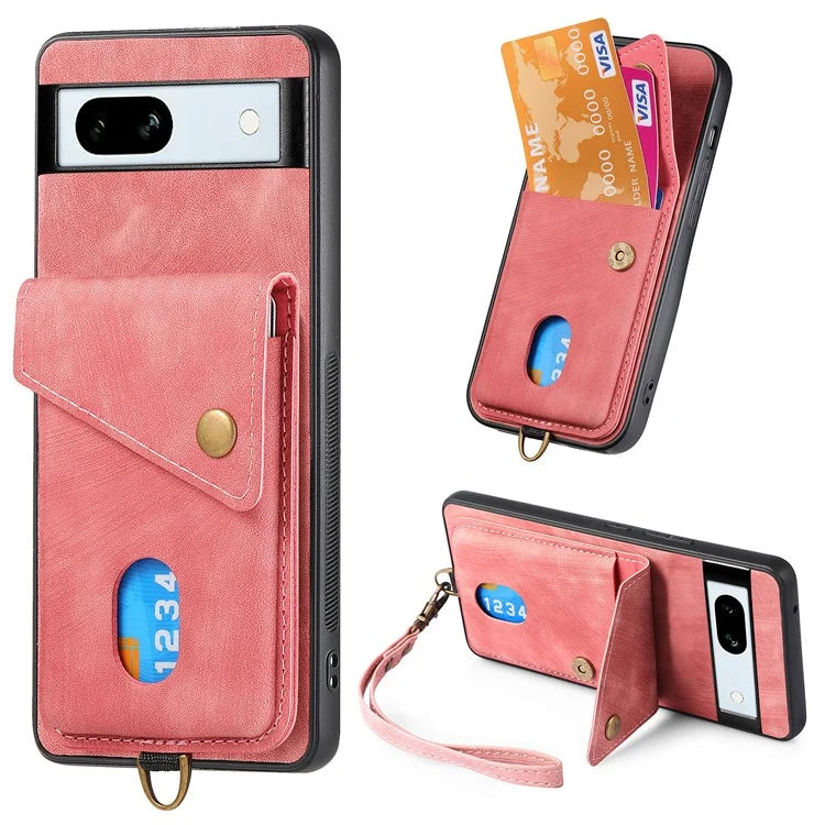 D1 For Google Pixel 7a Case Card Holder Drop-proof Retro PU+TPU Phone Case