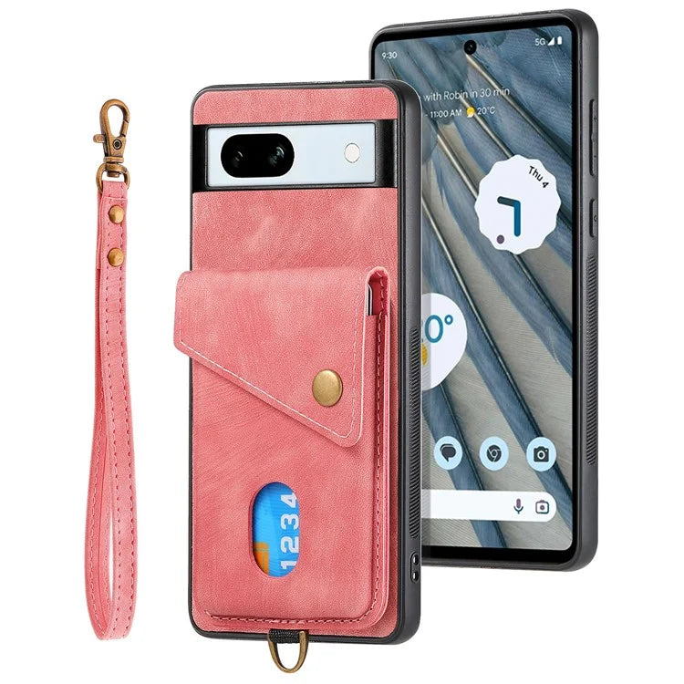 D1 For Google Pixel 7a Case Card Holder Drop-proof Retro PU+TPU Phone Case