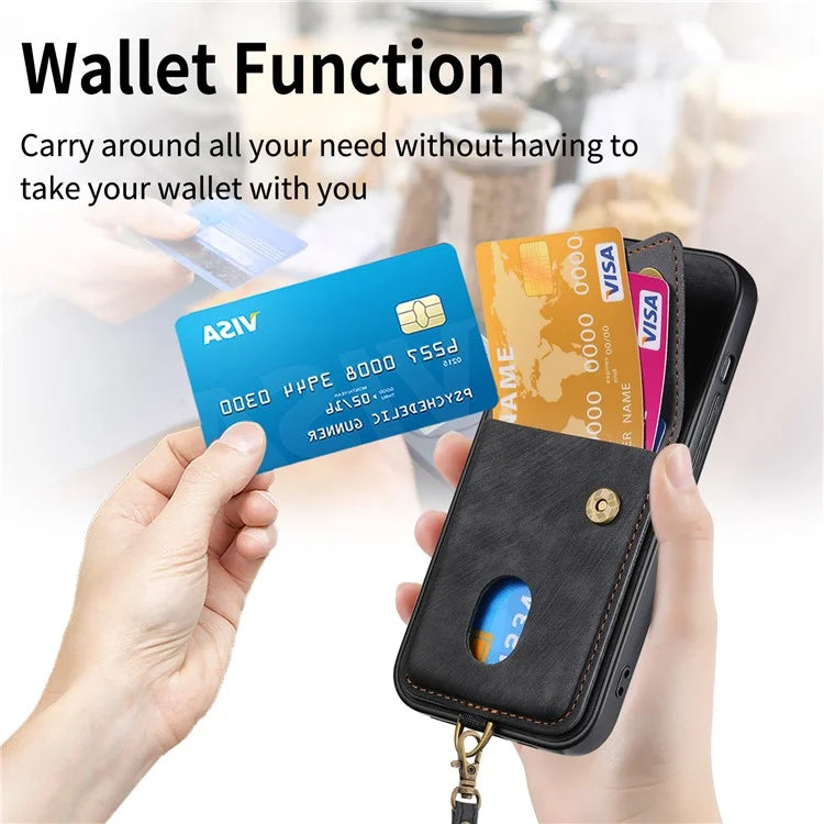 D1 For iPhone 14 Pro Card Holder Case Retro PU+TPU Phone Cover with Kickstand