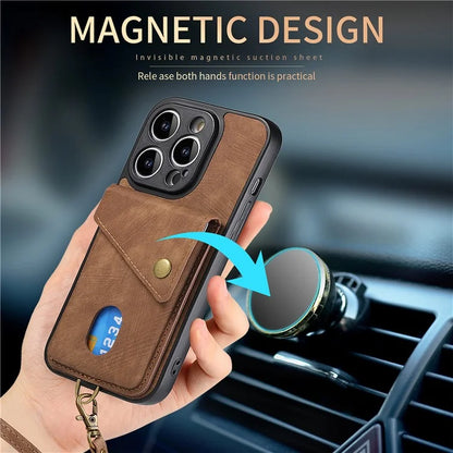 D1 For iPhone 14 Pro Card Holder Case Retro PU+TPU Phone Cover with Kickstand