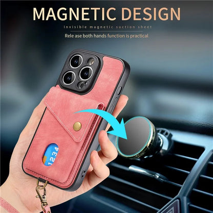D1 For iPhone 14 Pro Card Holder Case Retro PU+TPU Phone Cover with Kickstand
